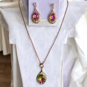 FAC Swarovski Teardrop Crystal Necklace & Earrings Set